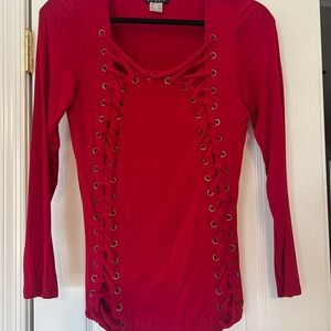 VENUS Red Cut-Out Embellished Top